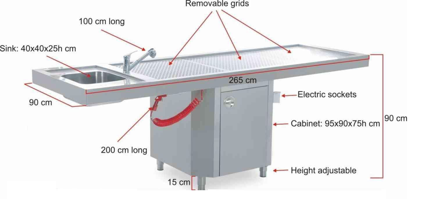 Optium INOXY 152 Table d’Autopsie avec Pistolet à Eau, PRODUITS EN ACIER INOXYDABLE, vue du produit 2